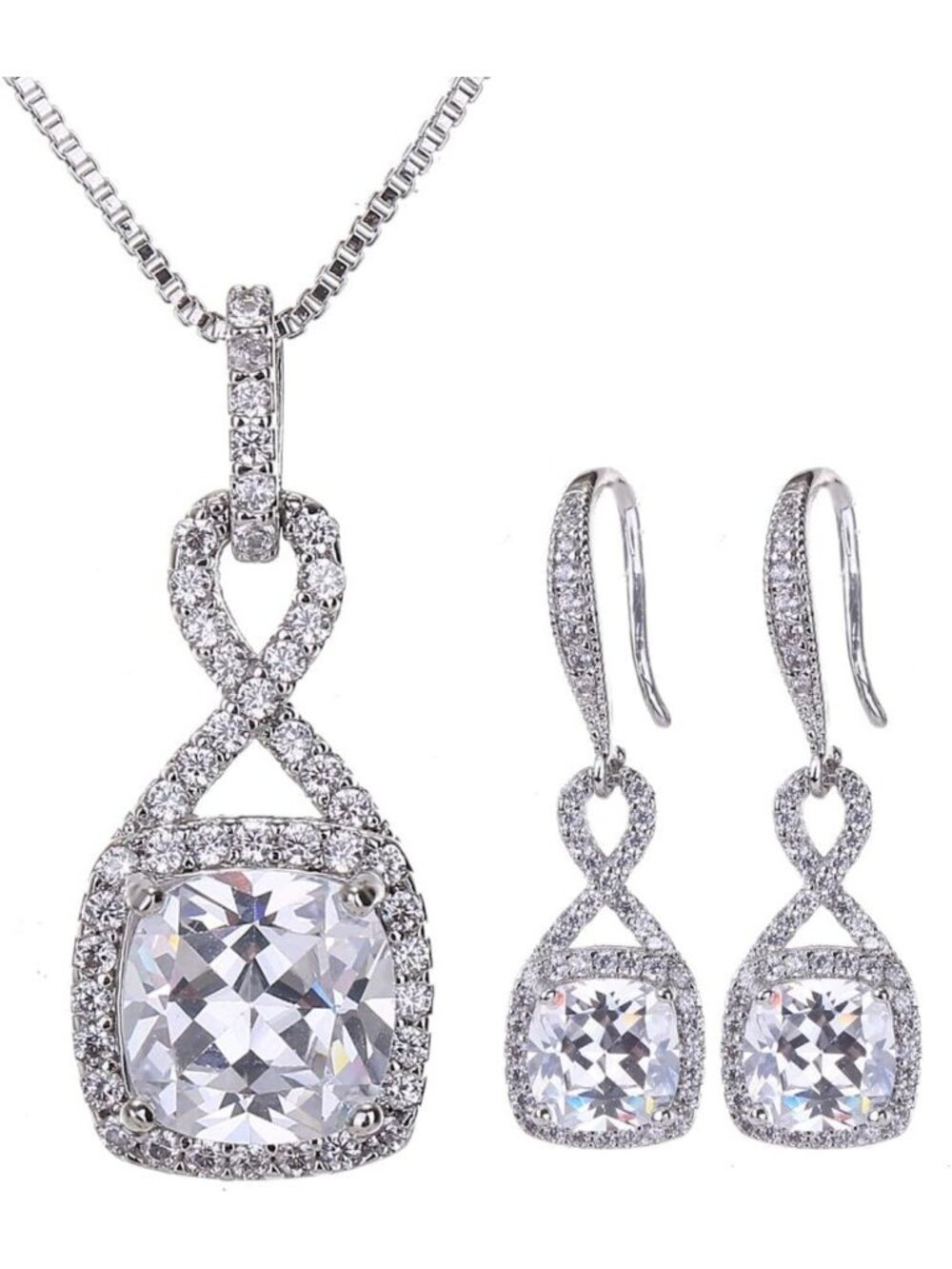 Elegant Crystal Jewelry Set - Sterling Silver CZ Pendant Necklace & Earrings for